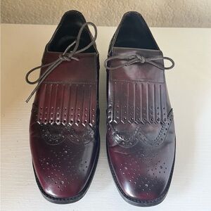 Zara Burgundy Fringe Brogue Loafers